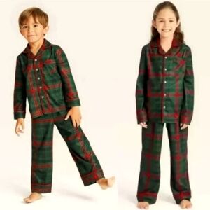💙 NWT Hearth & Hand unisex kids Christmas holiday green red plaid pajamas set